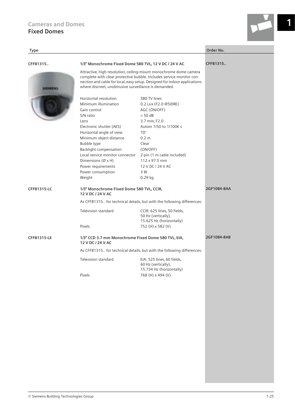 Cameras and domes fixed domes | Siemens TFT User Manual | Page 29 / 218