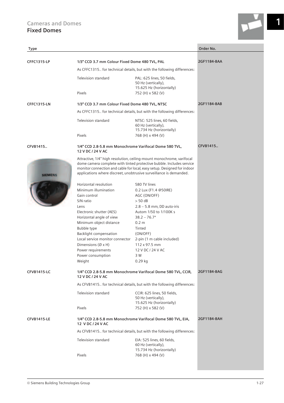 Cameras and domes fixed domes | Siemens TFT User Manual | Page 31 / 218