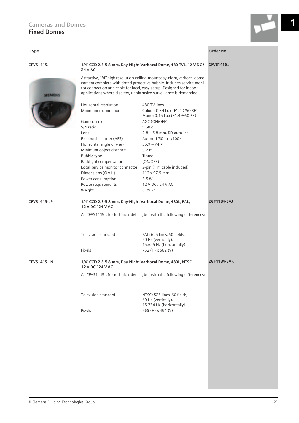 Cameras and domes fixed domes | Siemens TFT User Manual | Page 33 / 218