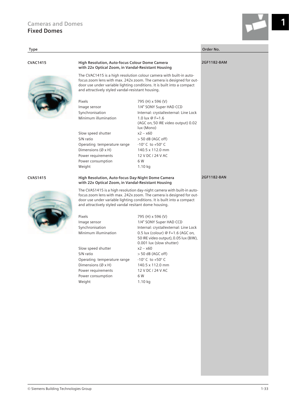 Cameras and domes fixed domes | Siemens TFT User Manual | Page 37 / 218