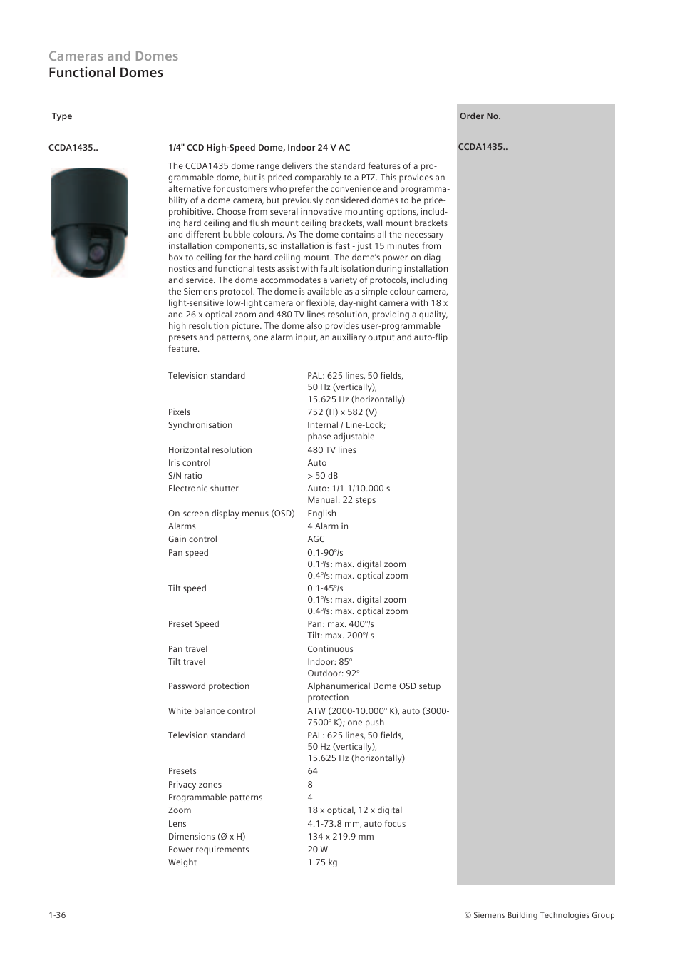 Cameras and domes functional domes | Siemens TFT User Manual | Page 40 / 218