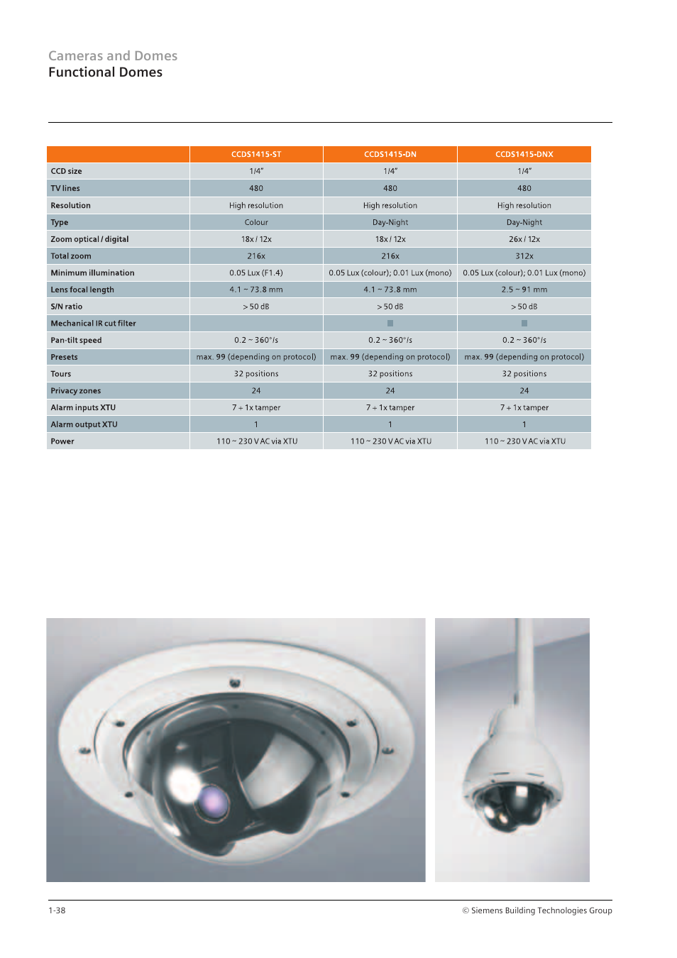 Cameras and domes functional domes | Siemens TFT User Manual | Page 42 / 218