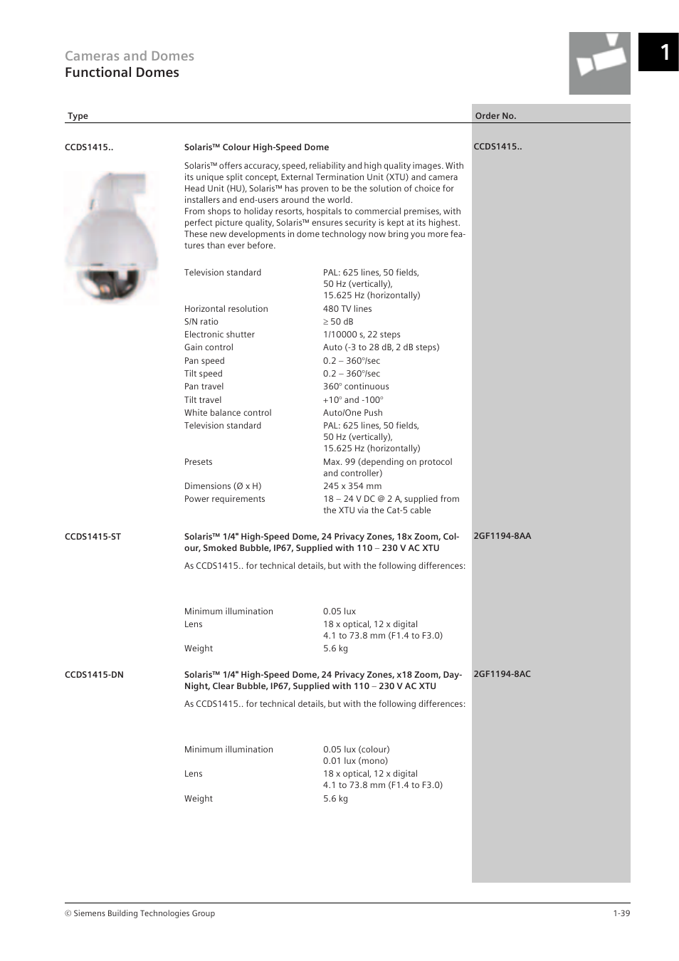 Cameras and domes functional domes | Siemens TFT User Manual | Page 43 / 218