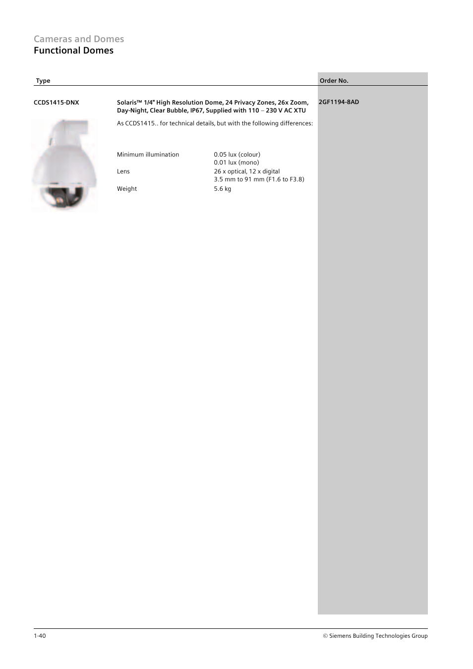 Cameras and domes functional domes | Siemens TFT User Manual | Page 44 / 218