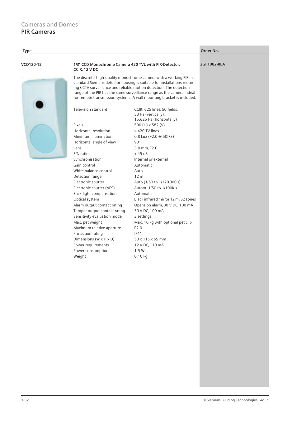 Cameras and domes pir cameras | Siemens TFT User Manual | Page 56 / 218