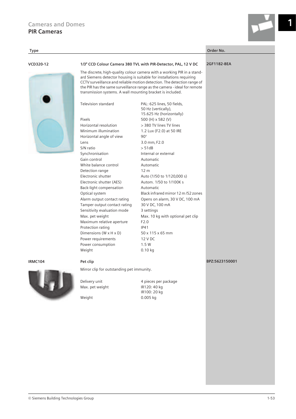 Cameras and domes pir cameras | Siemens TFT User Manual | Page 57 / 218