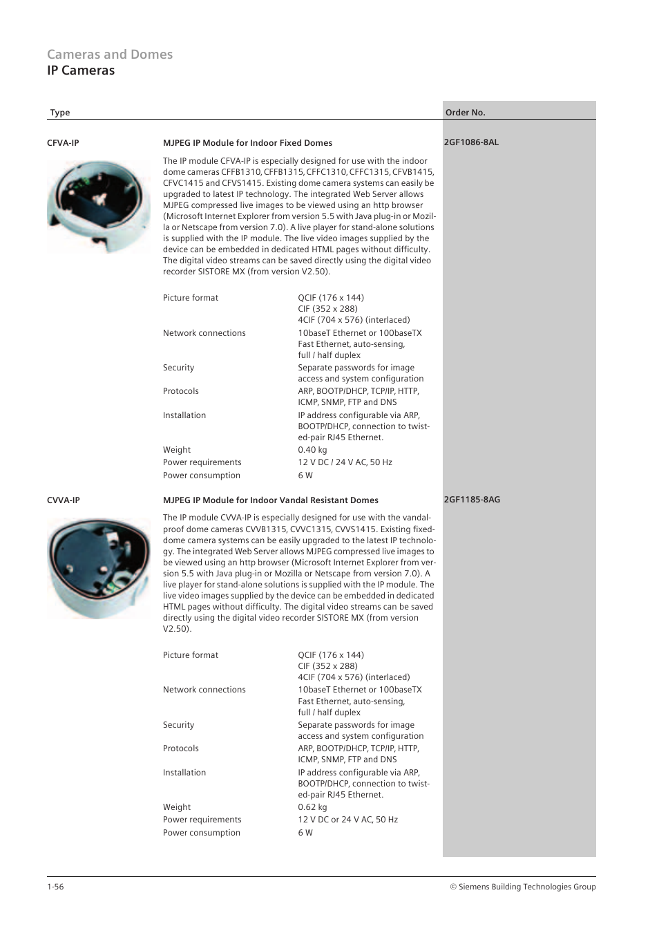 Cameras and domes ip cameras | Siemens TFT User Manual | Page 60 / 218