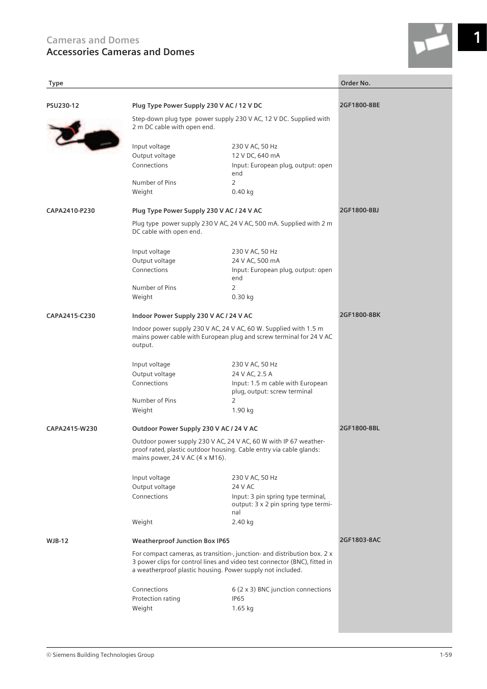 Cameras and domes accessories cameras and domes | Siemens TFT User Manual | Page 63 / 218