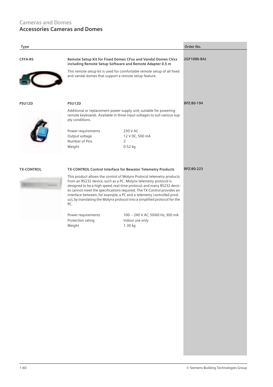 Cameras and domes accessories cameras and domes | Siemens TFT User Manual | Page 64 / 218