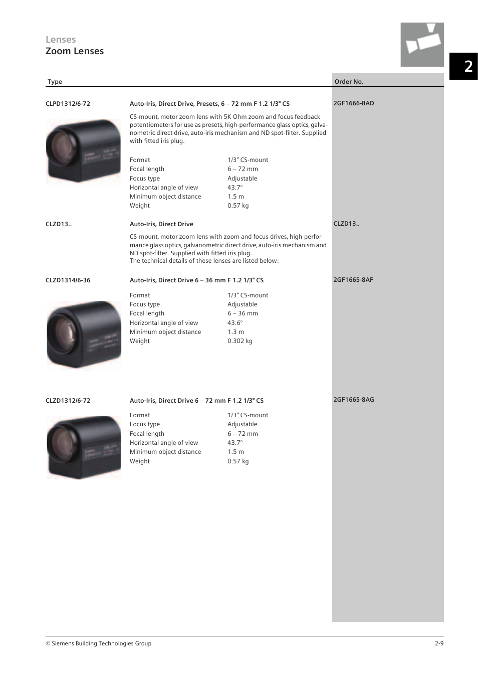 Lenses zoom lenses | Siemens TFT User Manual | Page 73 / 218