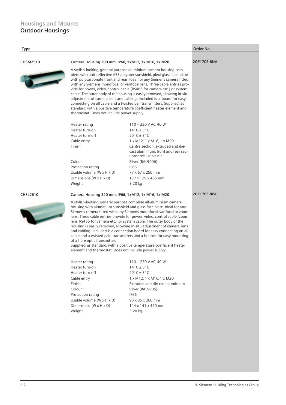 Housings and mounts outdoor housings | Siemens TFT User Manual | Page 76 / 218