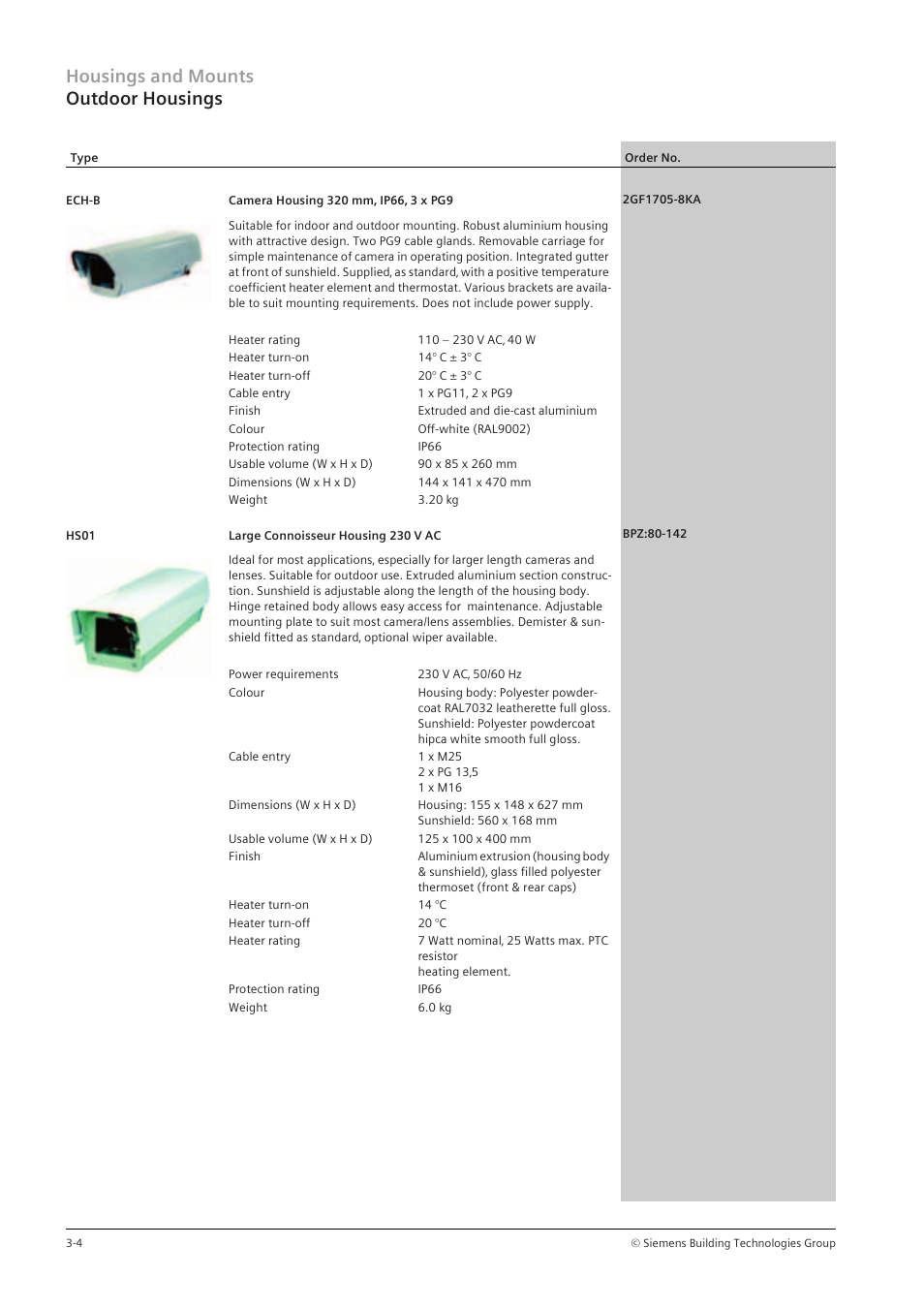 Housings and mounts outdoor housings | Siemens TFT User Manual | Page 78 / 218