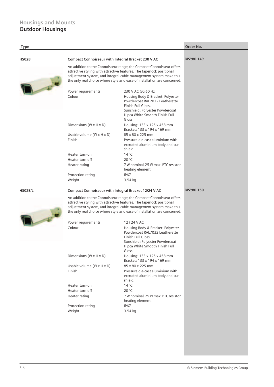 Housings and mounts outdoor housings | Siemens TFT User Manual | Page 80 / 218