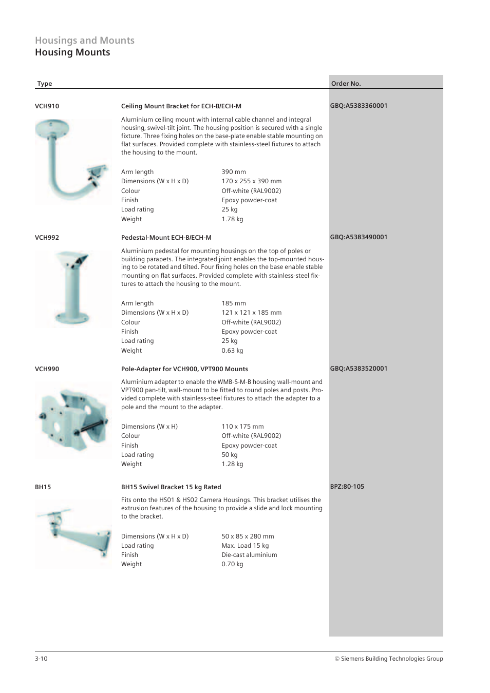 Housings and mounts housing mounts | Siemens TFT User Manual | Page 84 / 218