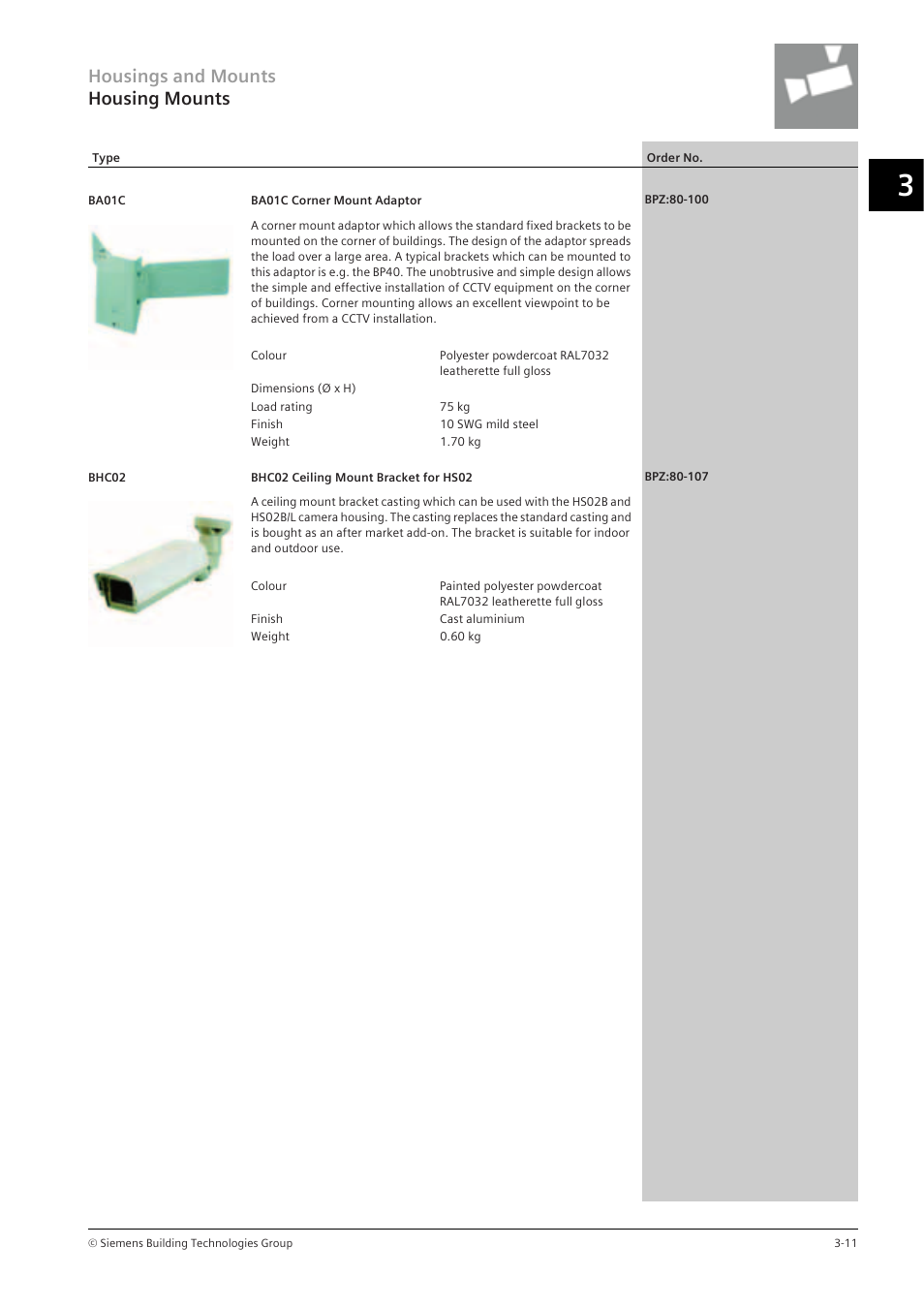 Housings and mounts housing mounts | Siemens TFT User Manual | Page 85 / 218