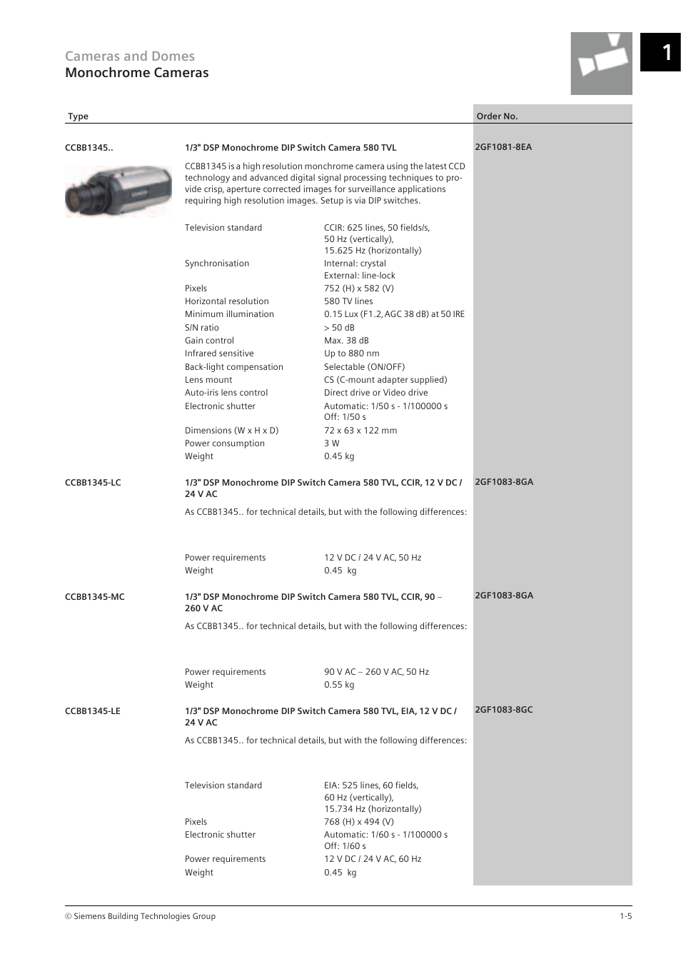 Cameras and domes monochrome cameras | Siemens TFT User Manual | Page 9 / 218