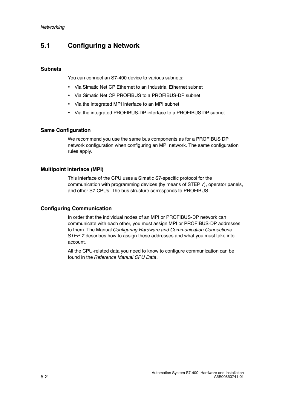 1 configuring a network | Siemens Automation System S7-400 User Manual | Page 100 / 228