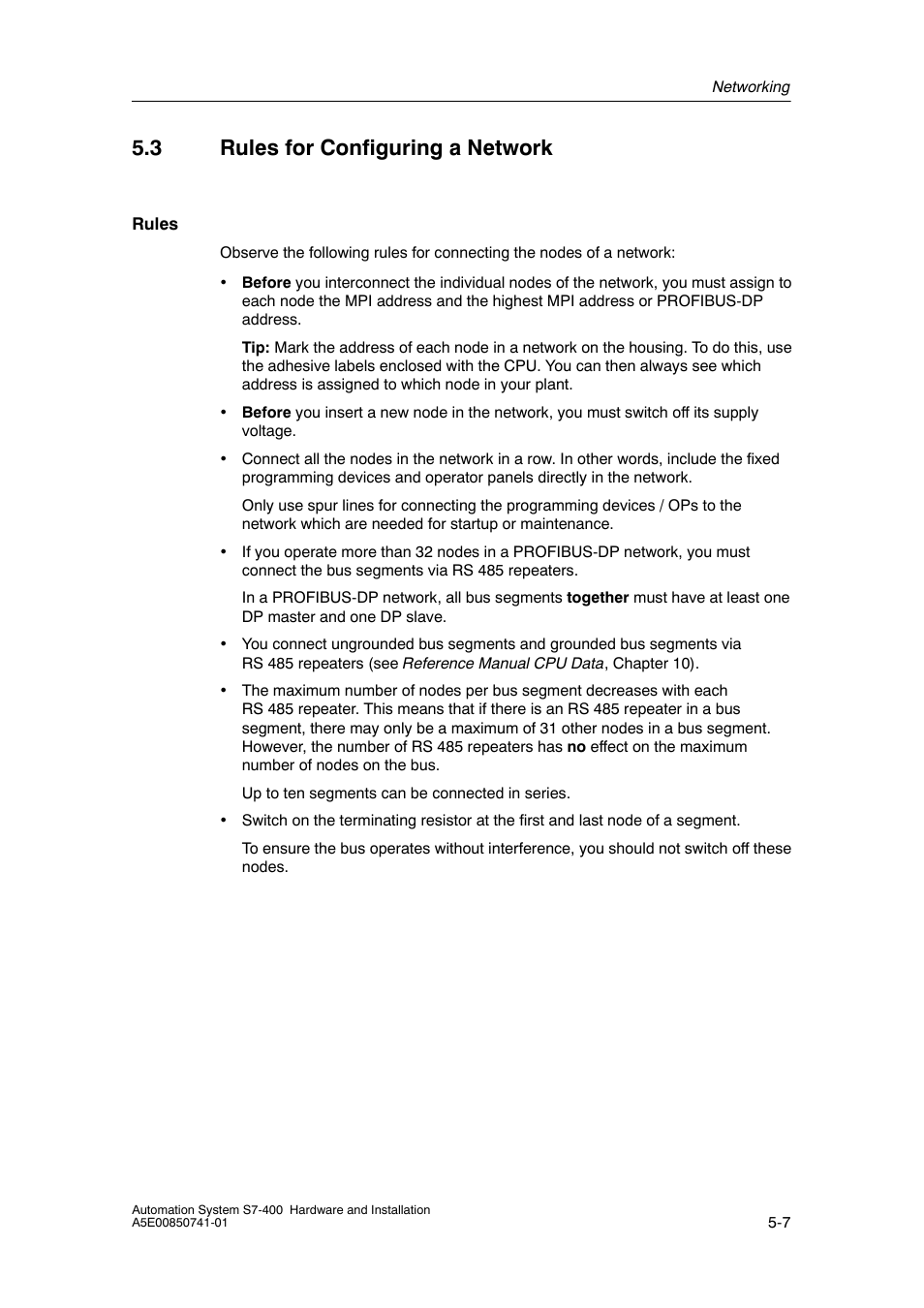 3 rules for configuring a network | Siemens Automation System S7-400 User Manual | Page 105 / 228