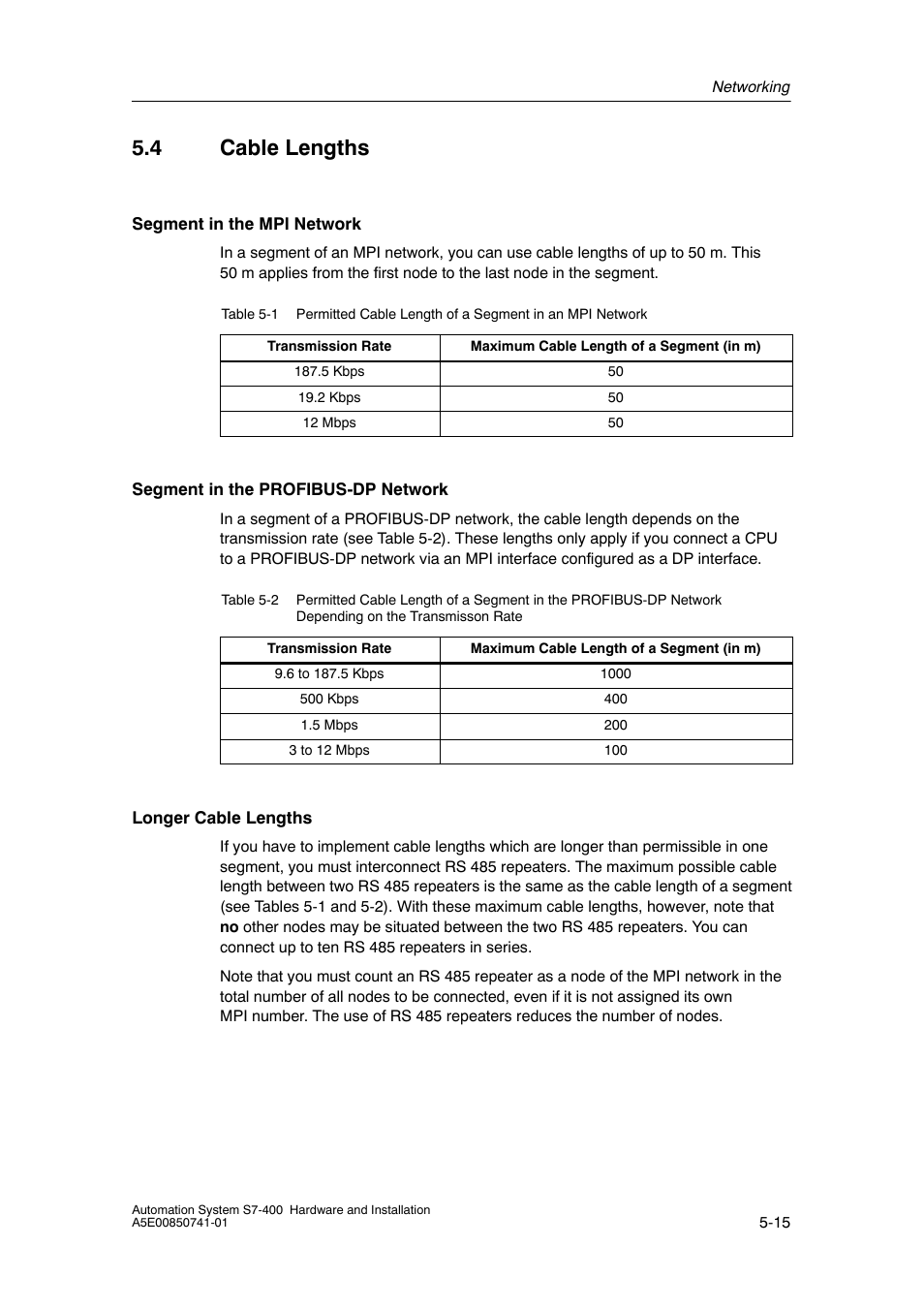 4 cable lengths | Siemens Automation System S7-400 User Manual | Page 113 / 228