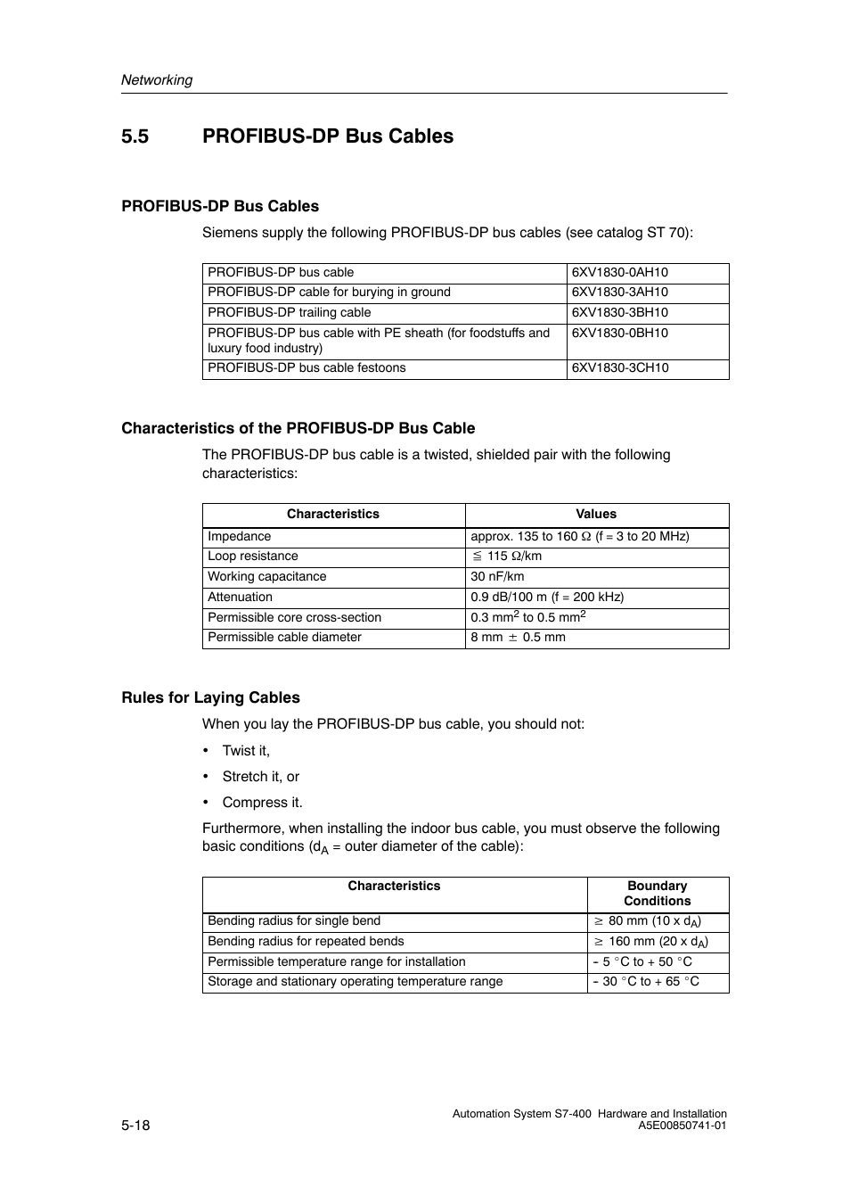 5 profibus- dp bus cables, 5 profibus-dp bus cables | Siemens Automation System S7-400 User Manual | Page 116 / 228