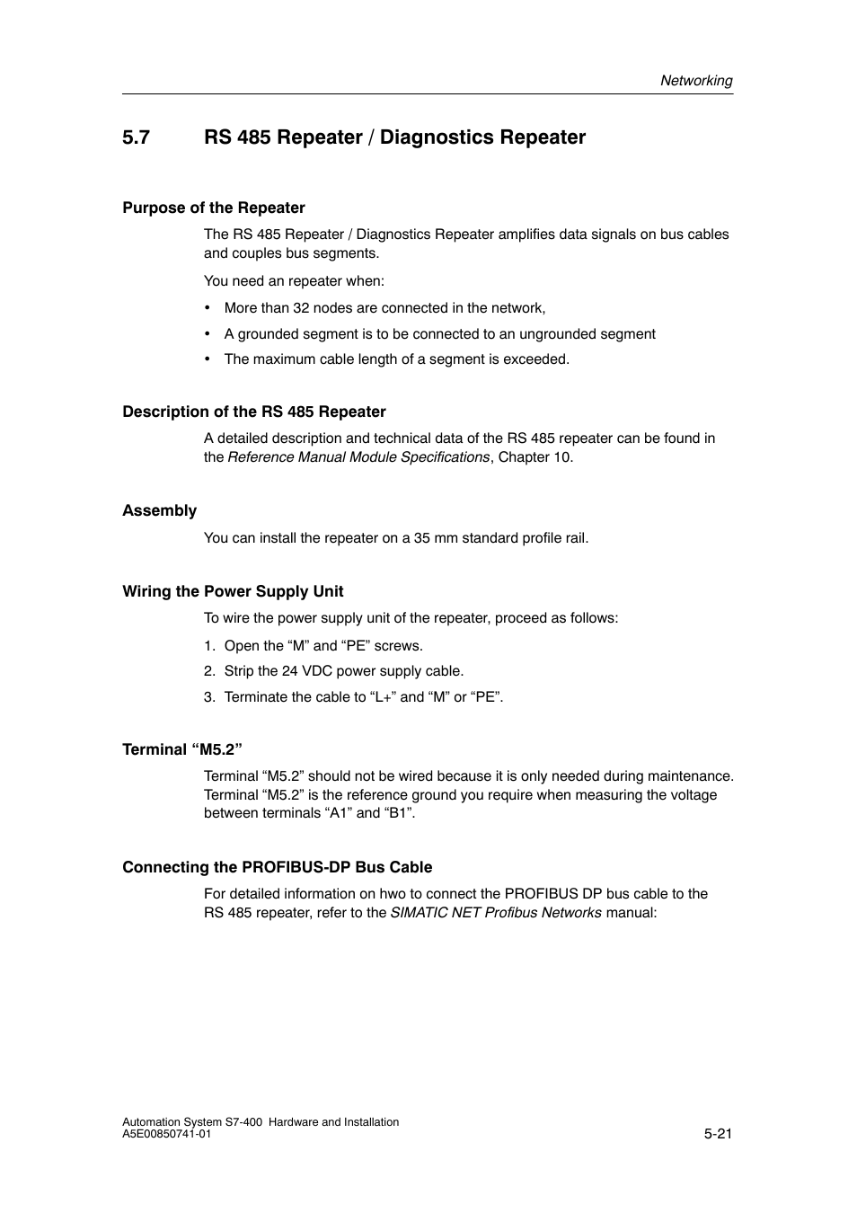 7 rs 485 repeater / diagnostics repeater | Siemens Automation System S7-400 User Manual | Page 119 / 228