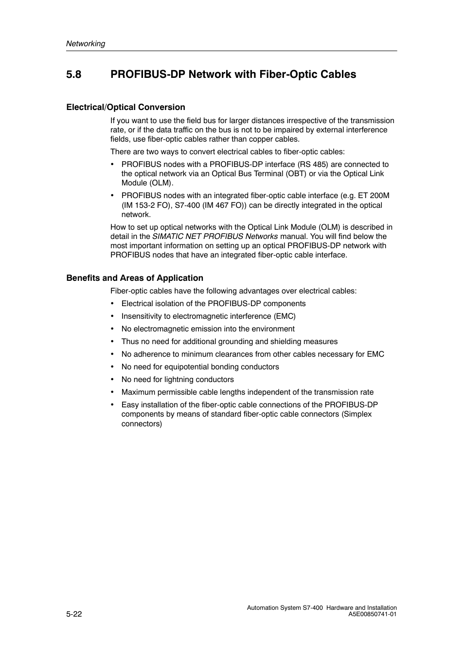 8 profibus- dp network with fiber- optic cables, 8 profibus-dp network with fiber-optic cables | Siemens Automation System S7-400 User Manual | Page 120 / 228