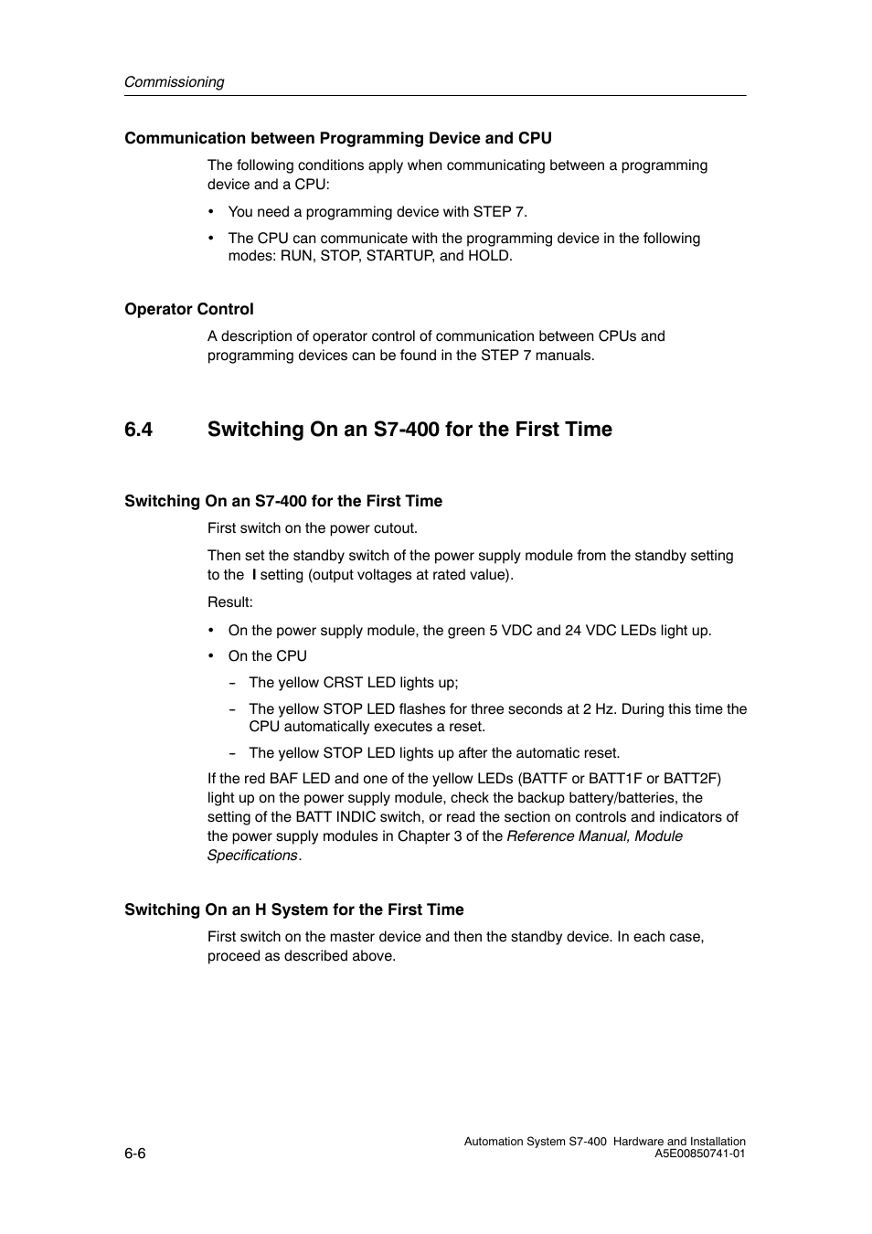 4 switching on an s7- 400 for the first time | Siemens Automation System S7-400 User Manual | Page 134 / 228