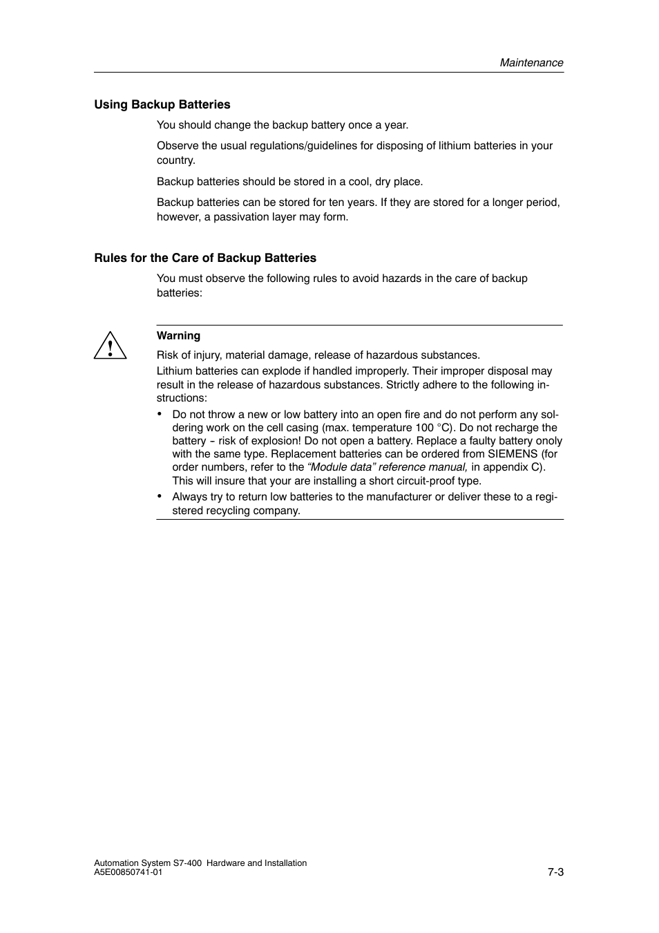 Siemens Automation System S7-400 User Manual | Page 151 / 228