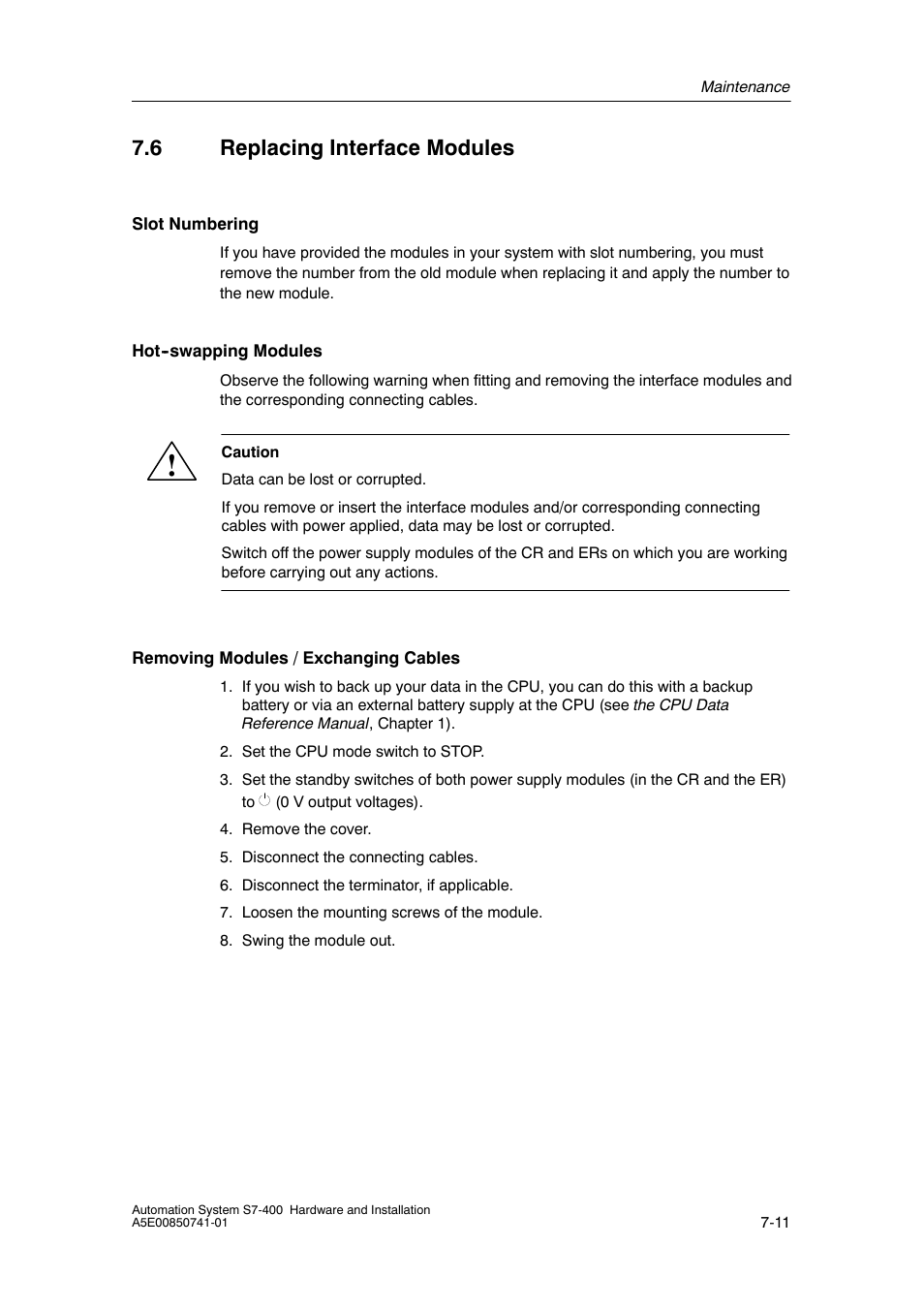 6 replacing interface modules | Siemens Automation System S7-400 User Manual | Page 159 / 228