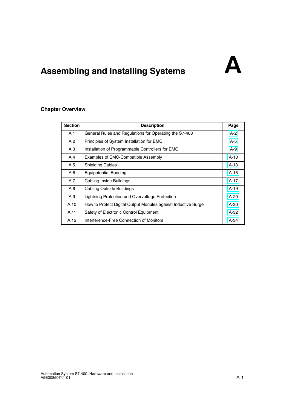 A assembling and installing systems, Assembling and installing systems | Siemens Automation System S7-400 User Manual | Page 169 / 228