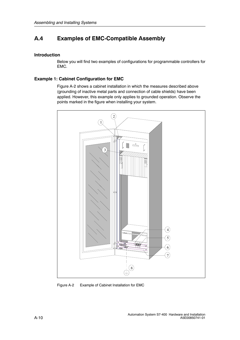 A.4 examples of emc- compatible assembly, A-10, A.4 examples of emc-compatible assembly | Siemens Automation System S7-400 User Manual | Page 178 / 228