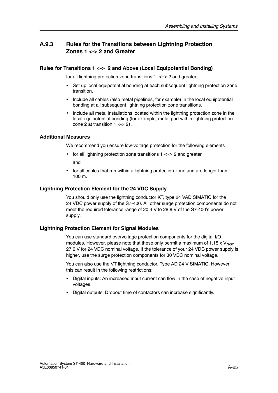 A-25 | Siemens Automation System S7-400 User Manual | Page 193 / 228