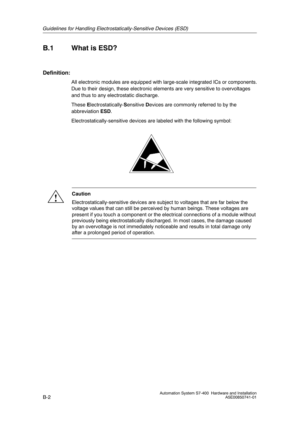 B.1 what is esd | Siemens Automation System S7-400 User Manual | Page 206 / 228