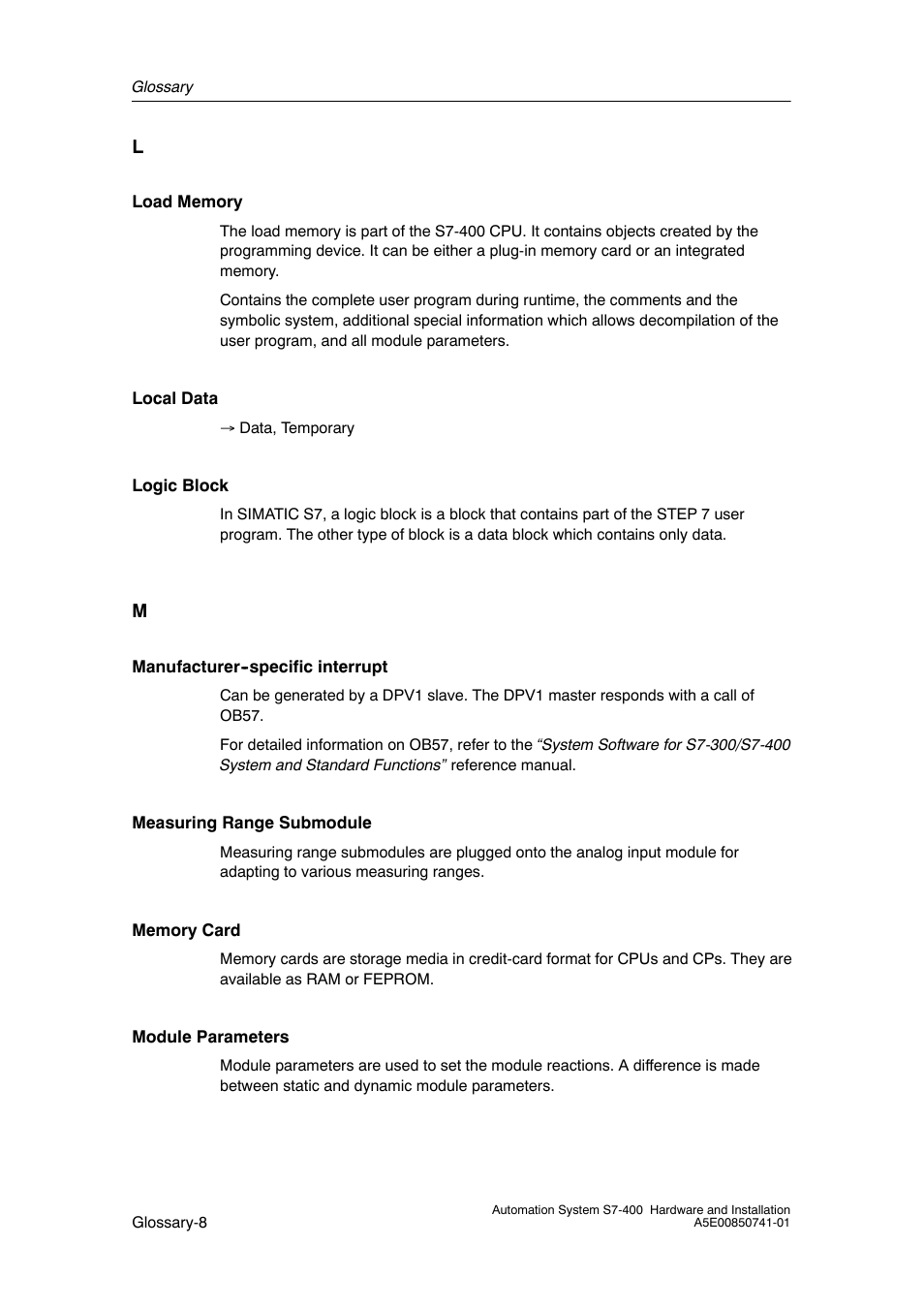 Siemens Automation System S7-400 User Manual | Page 216 / 228