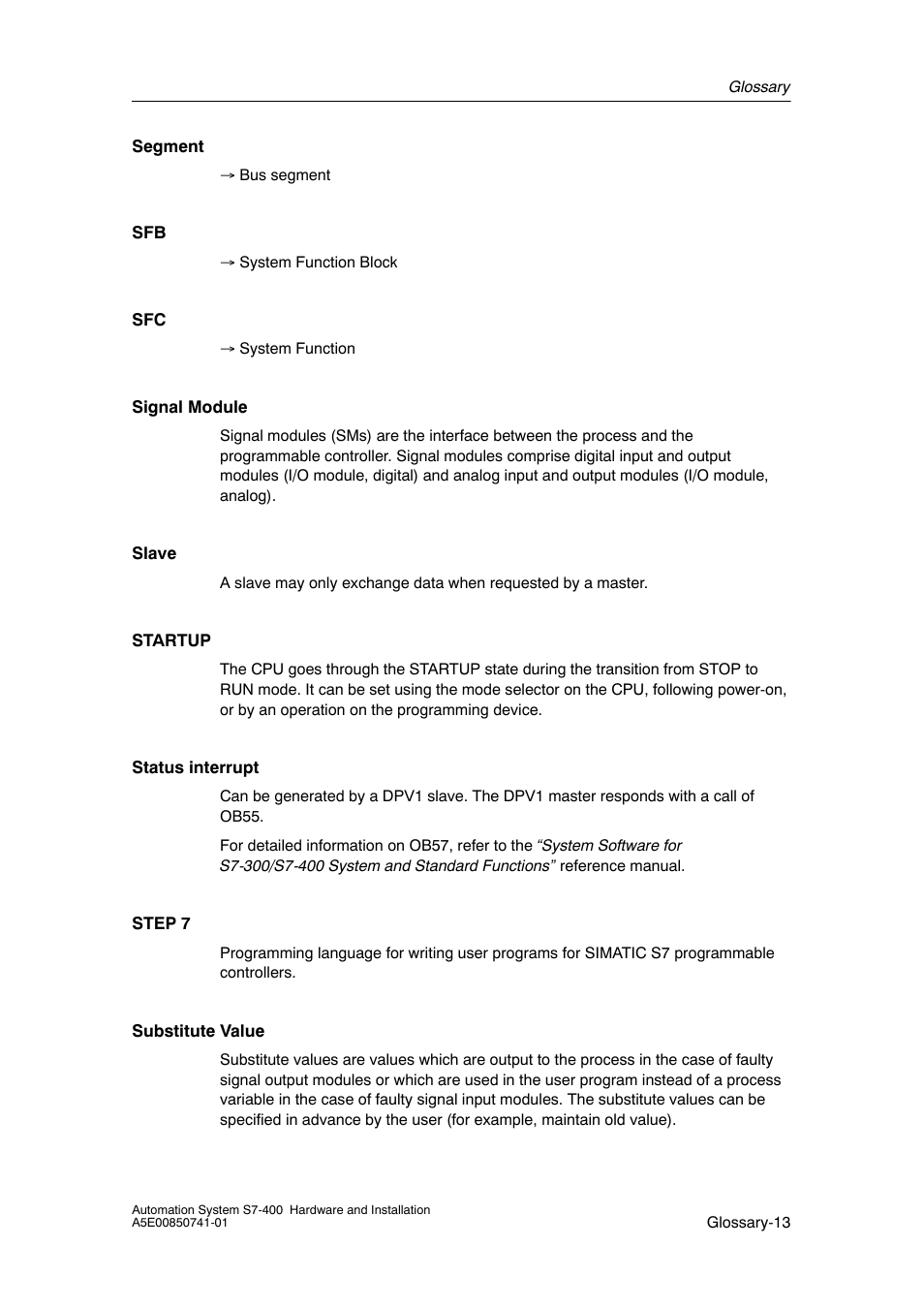 Siemens Automation System S7-400 User Manual | Page 221 / 228