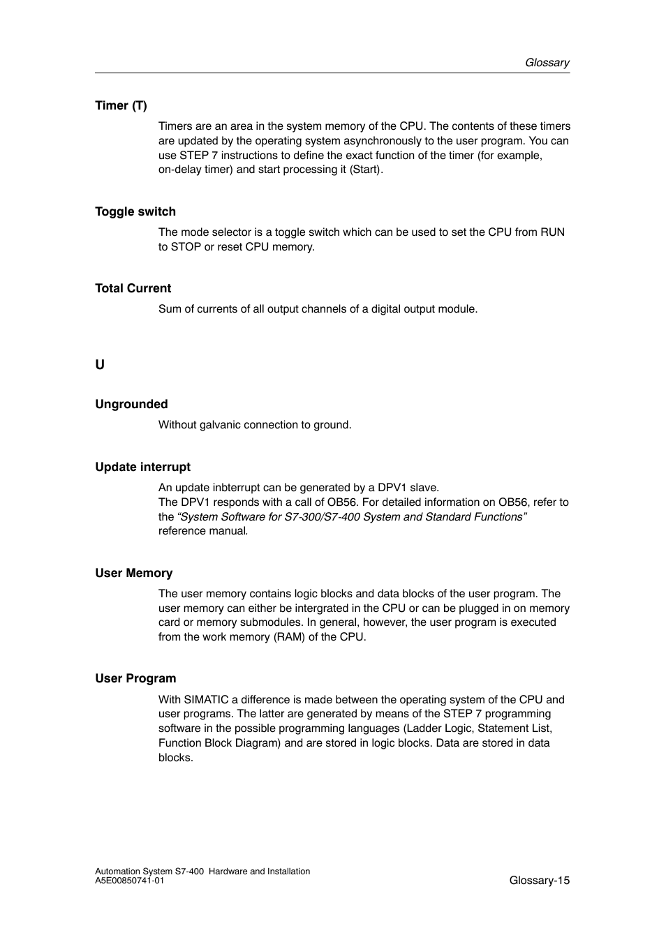 Siemens Automation System S7-400 User Manual | Page 223 / 228