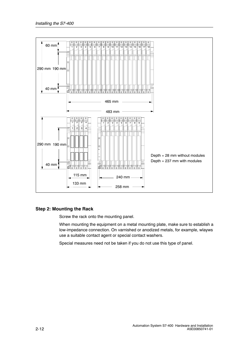 Step 2: mounting the rack | Siemens Automation System S7-400 User Manual | Page 28 / 228