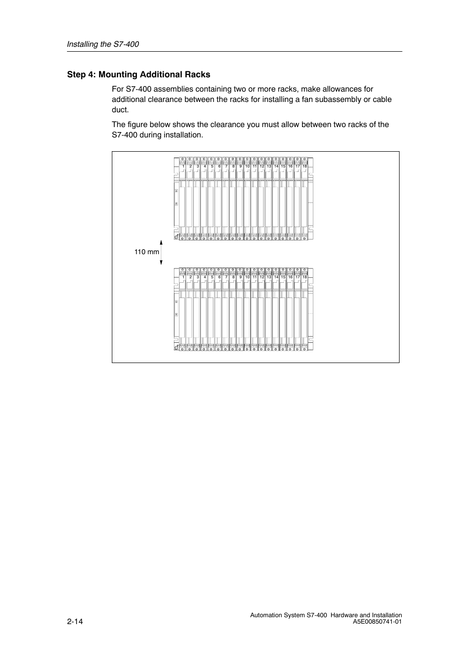 Step 4: mounting additional racks, 110 mm | Siemens Automation System S7-400 User Manual | Page 30 / 228