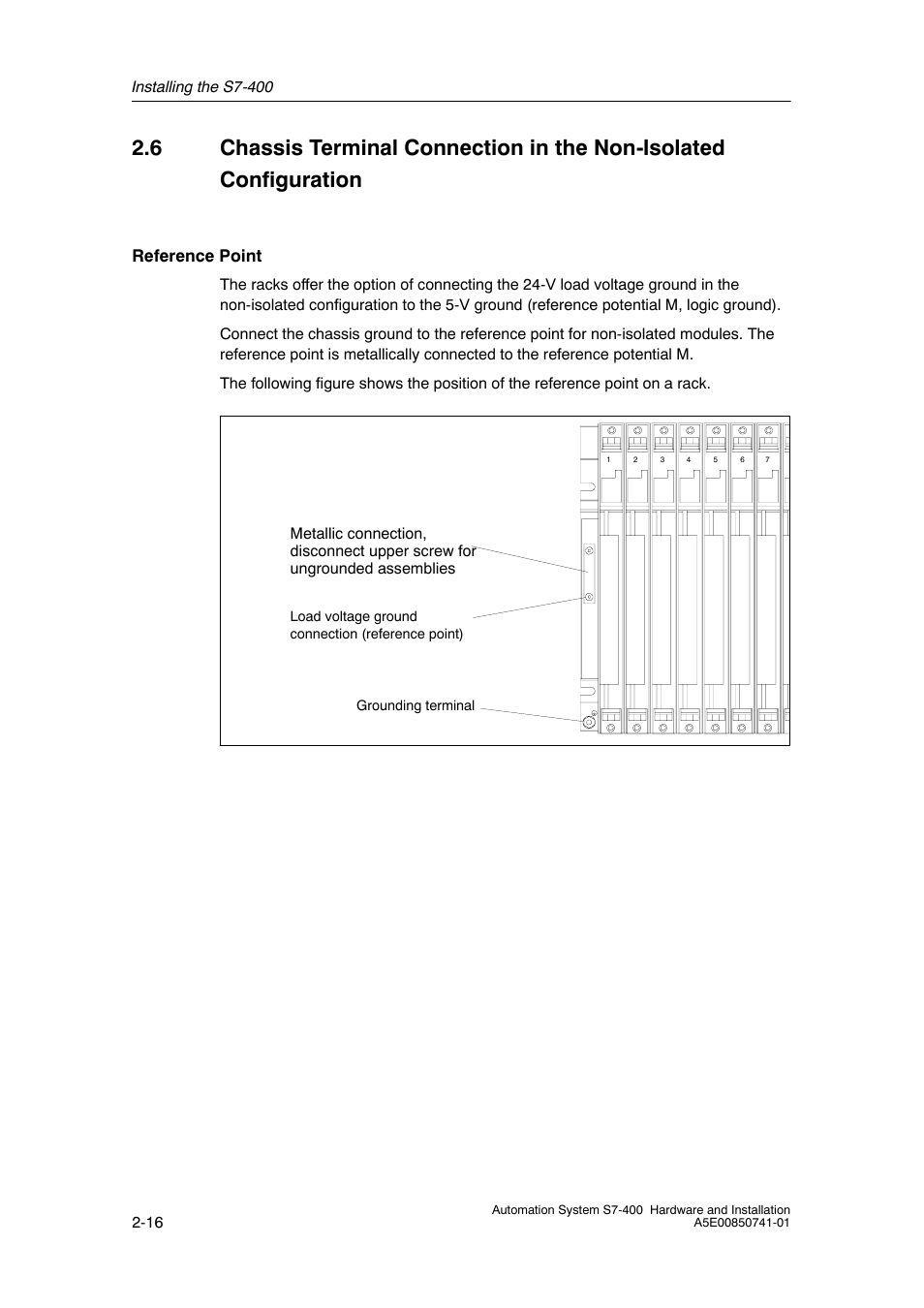 6 chassis terminal connection in the non- isolated, Configuration, Reference point | Siemens Automation System S7-400 User Manual | Page 32 / 228