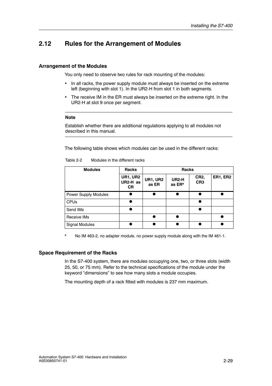 12 rules for the arrangement of modules | Siemens Automation System S7-400 User Manual | Page 45 / 228