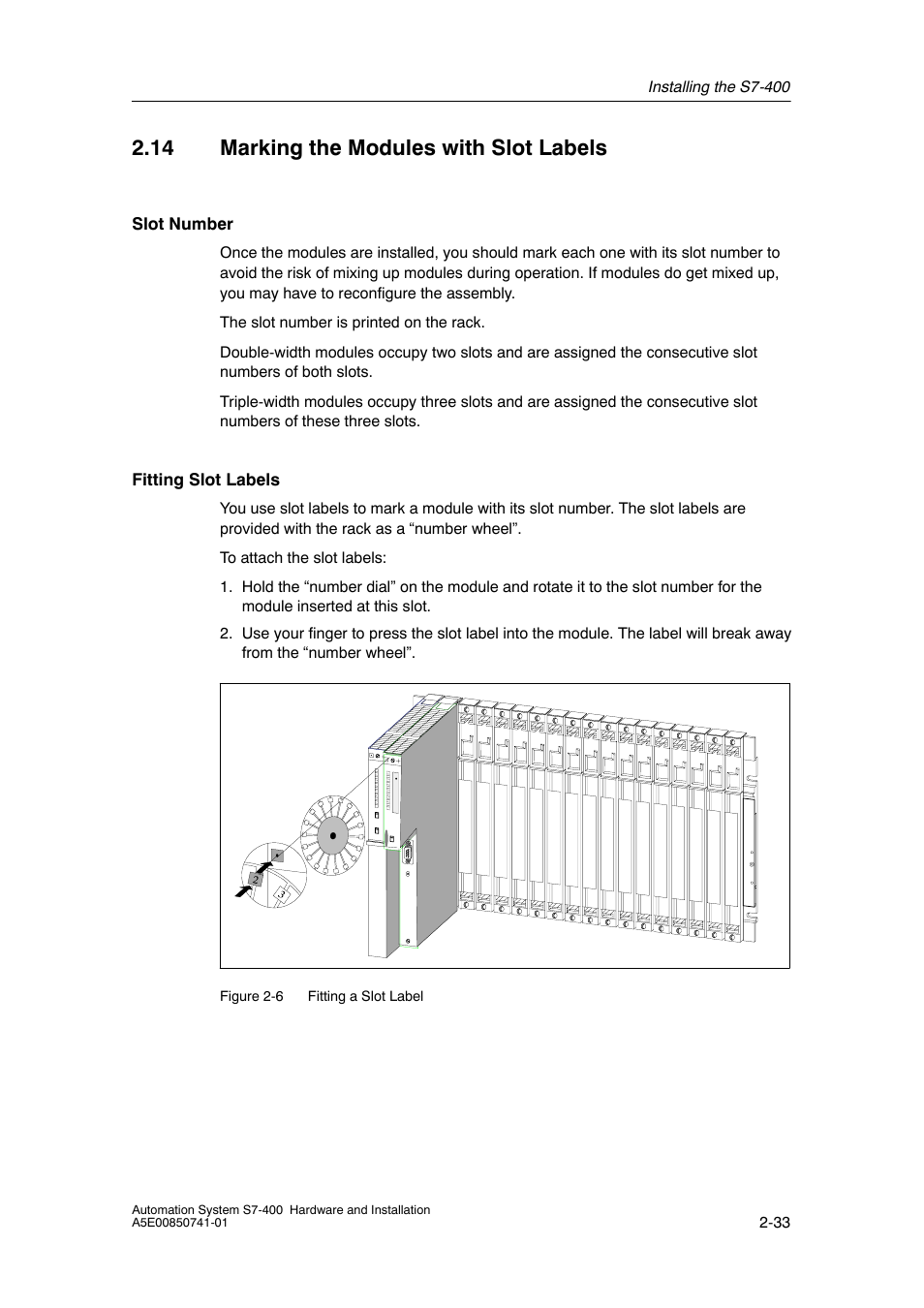 14 marking the modules with slot labels | Siemens Automation System S7-400 User Manual | Page 49 / 228