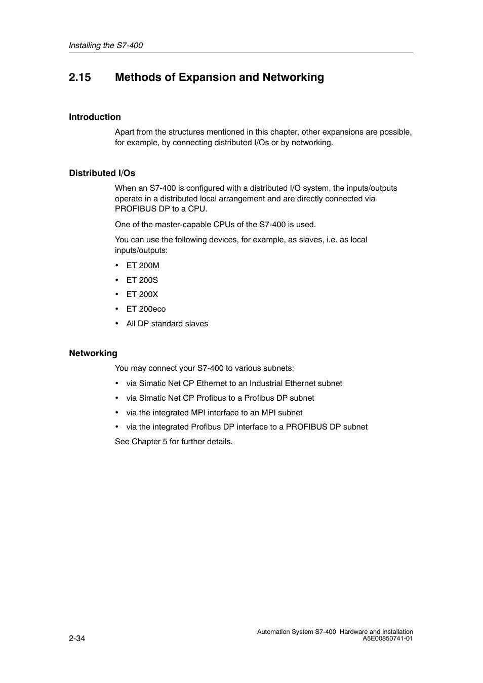 15 methods of expansion and networking | Siemens Automation System S7-400 User Manual | Page 50 / 228