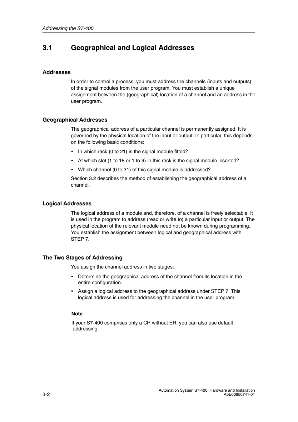 1 geographical and logical addresses | Siemens Automation System S7-400 User Manual | Page 54 / 228