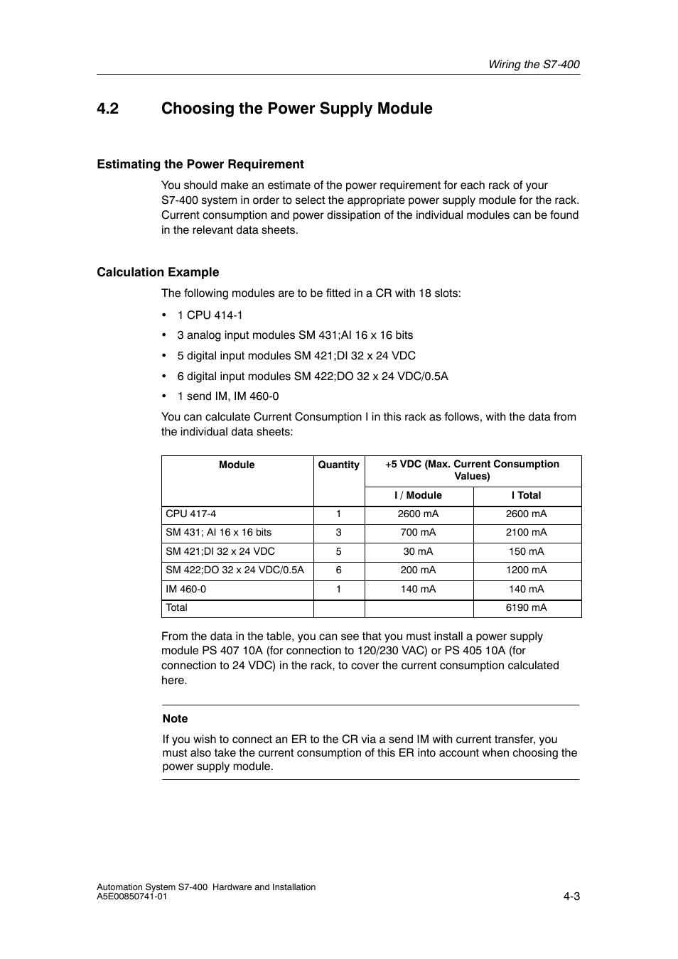 2 choosing the power supply module | Siemens Automation System S7-400 User Manual | Page 63 / 228