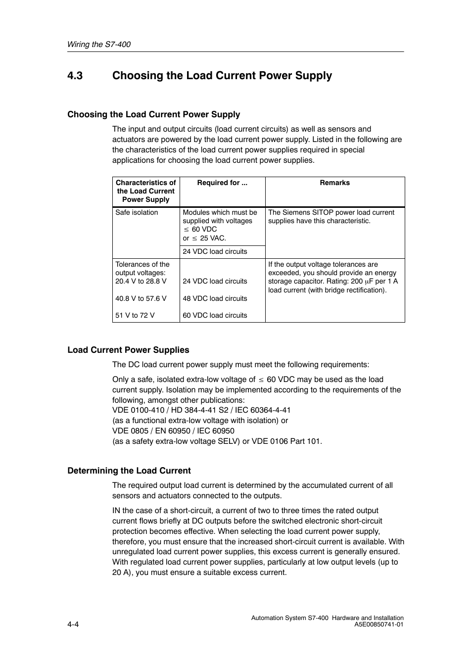 3 choosing the load current power supply | Siemens Automation System S7-400 User Manual | Page 64 / 228