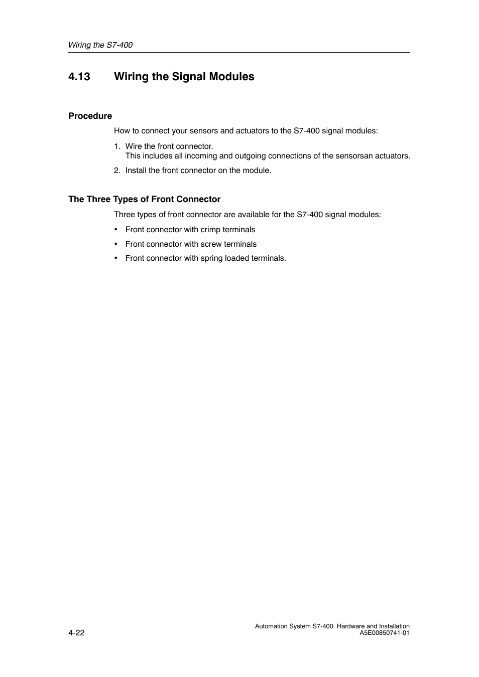 13 wiring the signal modules | Siemens Automation System S7-400 User Manual | Page 82 / 228