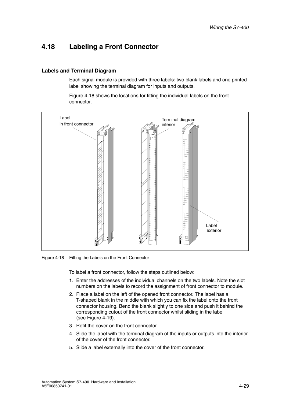 18 labeling a front connector | Siemens Automation System S7-400 User Manual | Page 89 / 228