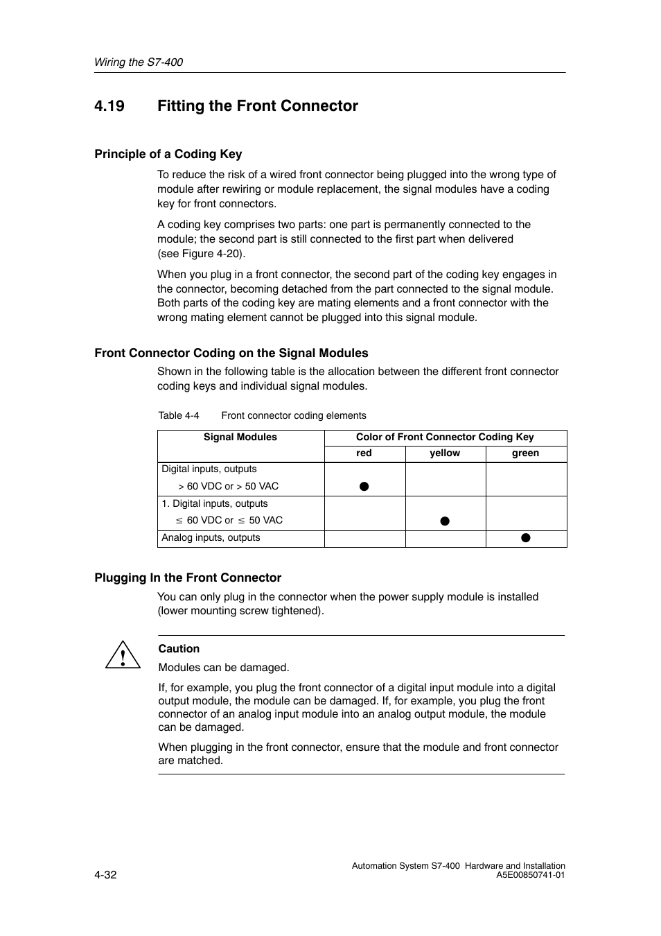 19 fitting the front connector | Siemens Automation System S7-400 User Manual | Page 92 / 228