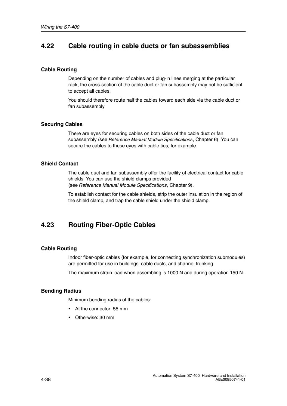 23 routing fiber- optic cables, 23 routing fiber-optic cables | Siemens Automation System S7-400 User Manual | Page 98 / 228