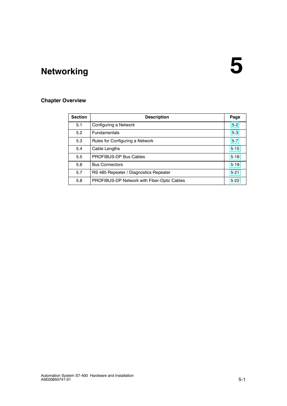 5 networking, Networking | Siemens Automation System S7-400 User Manual | Page 99 / 228